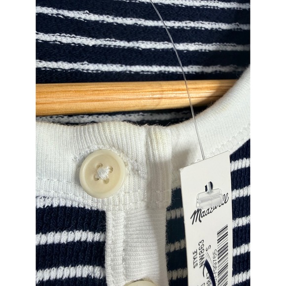 Madewell Striped Elbow-Sleeve Henley Tee Midnight Navy Small NWT - Picture 8 of 10